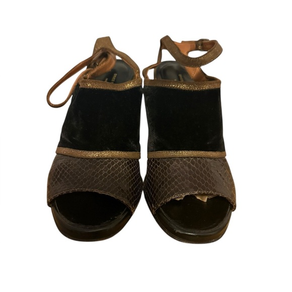 Dries Van Noten Leather Snakeskin Colorblock Gold Glitter Heels - Picture 2 of 9